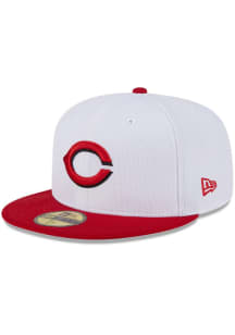 New Era Cincinnati Reds Mens White 2025 Clubhouse Modern Crown 59FIFTY Fitted Hat