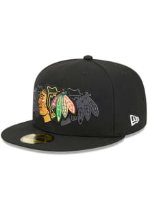 New Era Chicago Blackhawks Mens Black TRI HIT 59FIFTY Fitted Hat