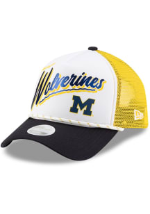 New Era Michigan Wolverines White 3T Foil Print Trucker 9FORTY Womens Adjustable Hat