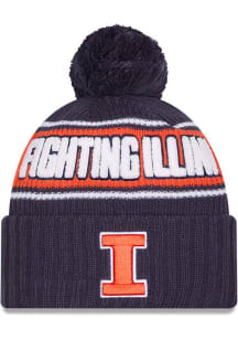 New Era Illinois Fighting Illini Navy Blue Bold Cuff Pom Mens Knit Hat