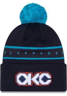 New Era Oklahoma City Thunder Navy Blue 2025 City Edition Cuff Pom Mens Knit Hat
