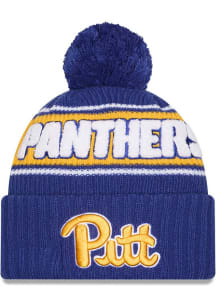 New Era Pitt Panthers Blue Bold Cuff Pom Mens Knit Hat