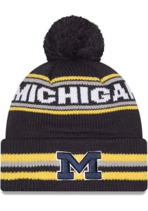 New Era Michigan Wolverines Blue Classic Cuff Pom Mens Knit Hat