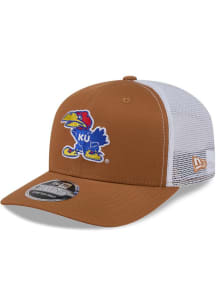 New Era Kansas Jayhawks Evergreen 9SEVENTY Stretch Snap Trucker Adjustable Hat - Tan
