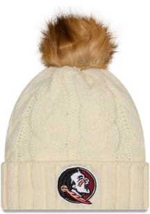 New Era Florida State Seminoles White Fur Cuff Pom Womens Knit Hat