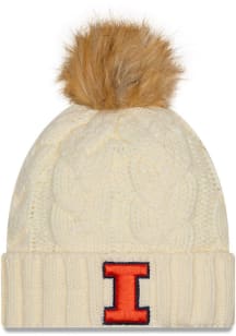 New Era Illinois Fighting Illini White Fur Cuff Pom Womens Knit Hat