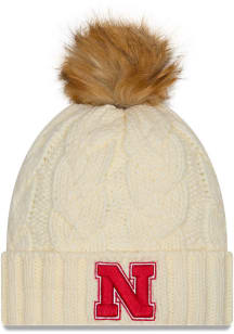 New Era Nebraska Cornhuskers White Fur Cuff Pom Womens Knit Hat