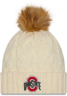 New Era Ohio State Buckeyes White Fur Cuff Pom Womens Knit Hat