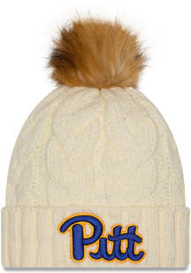 New Era Pitt Panthers White Fur Cuff Pom Womens Knit Hat