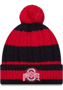 New Era Ohio State Buckeyes Red Braided Cuff Pom Womens Knit Hat