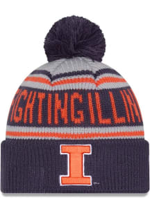 New Era Illinois Fighting Illini Navy Blue Evergreen JR Cuff Pom Youth Knit Hat