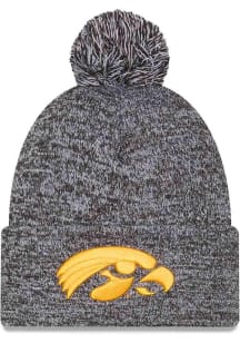 New Era Iowa Hawkeyes Black Marled JR Cuff Pom Youth Knit Hat