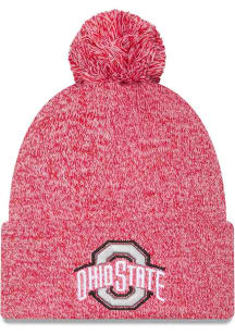 New Era Ohio State Buckeyes Red Marled JR Cuff Pom Youth Knit Hat