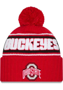 New Era Ohio State Buckeyes Red Bold Cuff Pom Mens Knit Hat