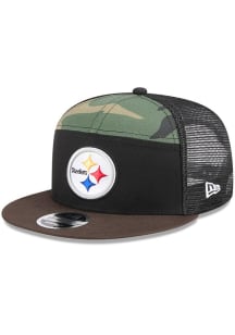 New Era Pittsburgh Steelers Black Outdoor Camo Split Panel 9FIFTY Mens Snapback Hat