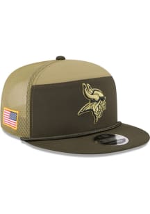 New Era Minnesota Vikings Green 2025 Salute To Service Split Panel 9FIFTY Trucker Mens Snapback Ha..