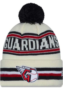 New Era Cleveland Guardians White Classic Cuff Pom Mens Knit Hat
