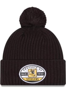 New Era Pittsburgh Steelers Black Property Cuff Pom Mens Knit Hat