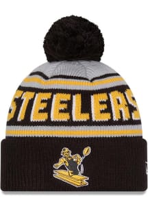 New Era Pittsburgh Steelers Black Evergreen Cuff Pom Mens Knit Hat