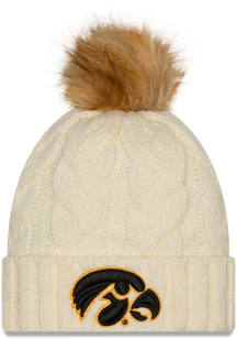 New Era Iowa Hawkeyes White Fur Cuff Pom Youth Knit Hat