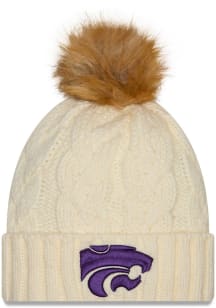 New Era K-State Wildcats White Fur Cuff Pom Youth Knit Hat