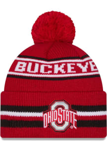 New Era Ohio State Buckeyes Red Classic Cuff Pom Youth Knit Hat