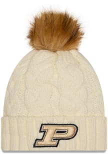 New Era Purdue Boilermakers White Fur Cuff Pom Youth Knit Hat
