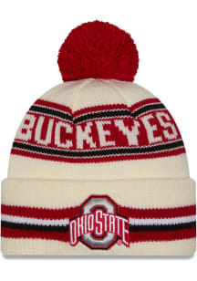 New Era Ohio State Buckeyes White Classic Cuff Pom Mens Knit Hat