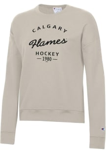 Champion Calgary Flames Womens Oatmeal Arch Script Powerblend Crew Sweatshirt