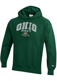 Champion Ohio Bobcats Mens Green Arch Mascot Logo Reverse Weave Long Sleeve Hoodie