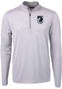 Cutter and Buck Minnesota United FC Mens Grey Virtue Eco Pique Micro Stripe Long Sleeve Qtr Zip Pu..