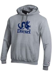 Champion Drexel Dragons Mens Grey Versa Twill Academic Dragon Long Sleeve Hoodie