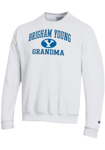 Champion BYU Cougars Mens White Grandma Powerblend Long Sleeve Crew Sweatshirt