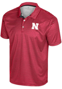 Colosseum Nebraska Cornhuskers Mens Red Staff Striped Short Sleeve Polo