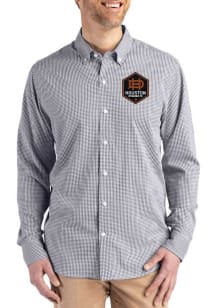 Cutter and Buck Houston Dynamo Mens Black Gingham LS Woven Long Sleeve Dress Shirt