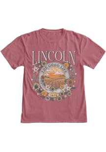 Blue 84 Lincoln Womens Red Oversized Floral Graphic Short Sleeve T-Shirt