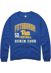 Denim Cook Pitt Panthers Mens Blue Football NIL Arch Logo Player Crew