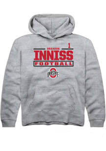 Brandon Inniss Rally Ohio State Buckeyes Youth NIL Stacked Box Long Sleeve Player Hoodie Grey