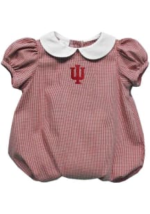 Vive La Fete Indiana Hoosiers Baby Crimson Gingham Collar Short Sleeve One Piece
