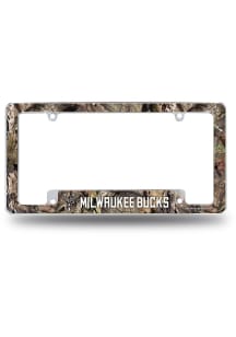 Milwaukee Bucks Camo Mossy Oak All Over Chrome License Plate Frame - White