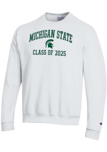 Champion Michigan State Spartans Mens White Class of 2025 Text Powerblend Long Sleeve Crew Sweatsh..