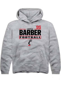 Lendric Barber Rally Cincinnati Bearcats Youth NIL Stacked Box Long Sleeve Player Hoodie Grey