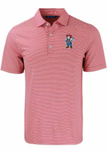 Cutter and Buck Nebraska Cornhuskers Mens Scarlet Red Double Stripe Herbie Short Sleeve Polo