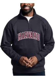 Harvard Crimson Mens Navy Blue Harvard Arch Long Sleeve Qtr Zip Pullover