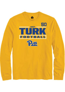 Shep Turk Pitt Panthers Gold Football NIL Stacked Box Long Sleeve Player T Shirt