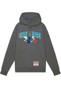 Mitchell and Ness Charlotte Hornets Mens Grey Wordmark Logo Combo Long Sleeve Hoodie