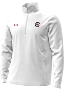 Under Armour South Carolina Gamecocks Mens White Primary Logo Pro Hybrid Long Sleeve Qtr Zip Pullo..