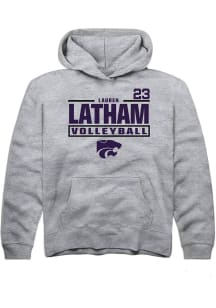 Lauren Latham Rally K-State Wildcats Youth NIL Stacked Box Long Sleeve Player Hoodie Grey