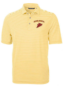 Cutter and Buck Iowa State Cyclones Mens Gold Virtue Stripe Pique Short Sleeve Polo