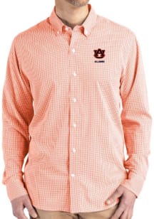 Cutter and Buck Auburn Tigers Mens Orange Alumni Gingham LS Woven Long Sleeve Dress Shirt